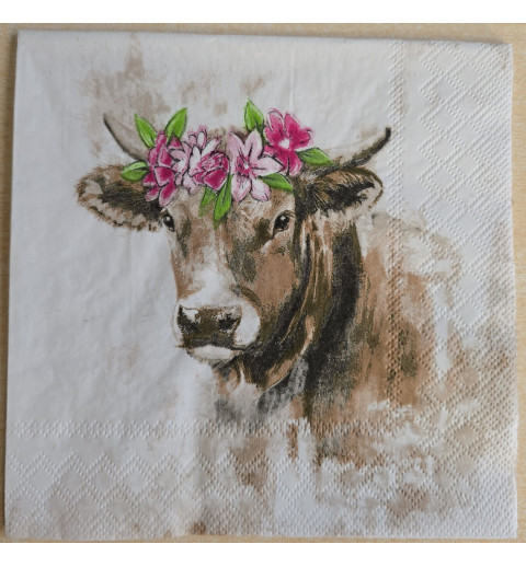 Serviette Kuh mit Hörnern/Blumen