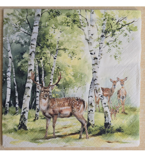 Serviette Hirsch Familie im Wald