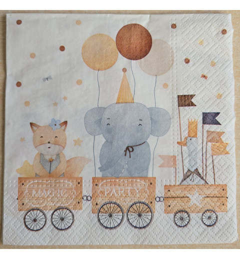 Serviette Elefant/Fuchs/Gans im Anhänger