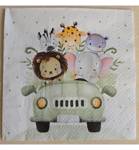 Serviette Tiere im grünen Auto