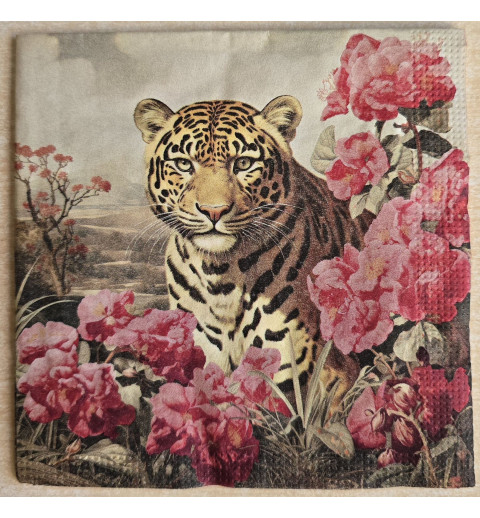 Serviette Leopard und pinke Blumen