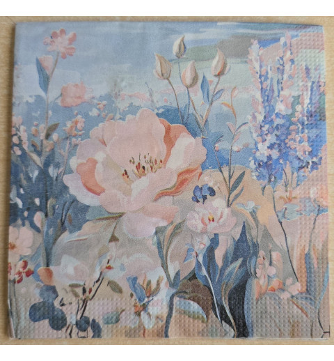 Serviette blau/rosa Blumen