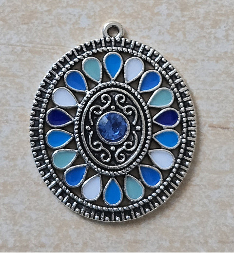 Metall Anhänger Ornament blau/mint/weiss