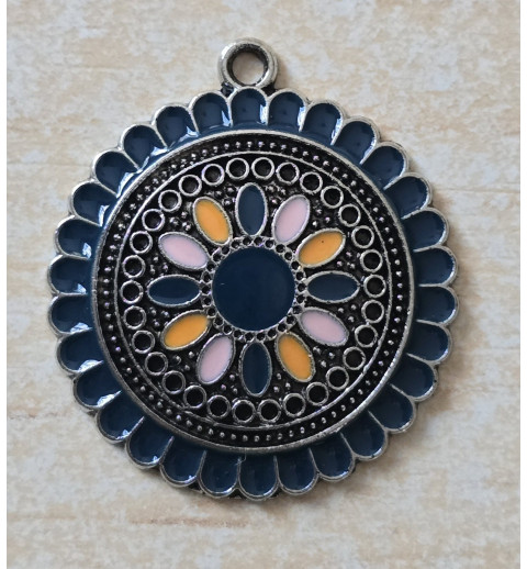 Metall Anhänger Ornament dunkelblau/orange/rosa