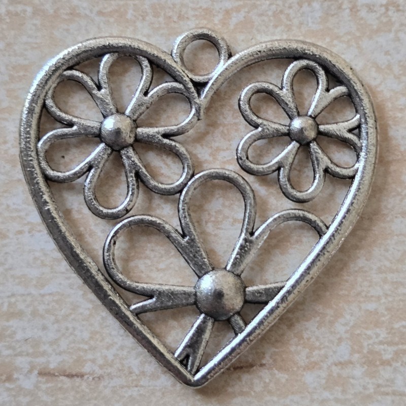 Metall Anhänger Herz/Blumen
