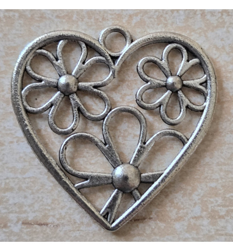 Metall Anhänger Herz/Blumen