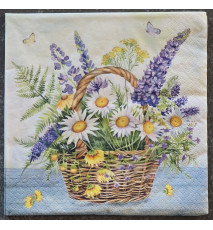 Serviette Blumen im Korb weiss/violette