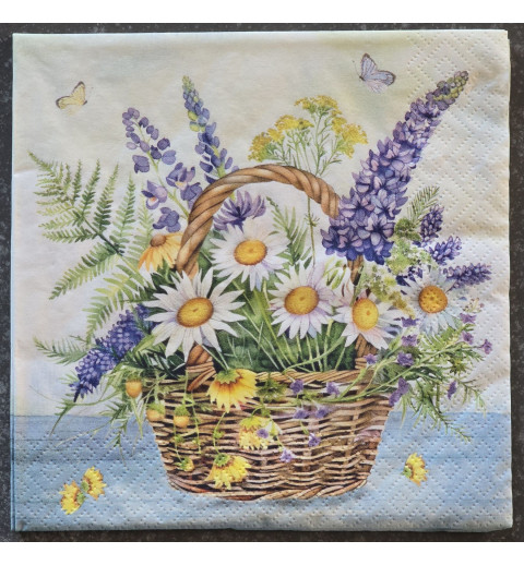 Serviette Blumen im Korb weiss/violette