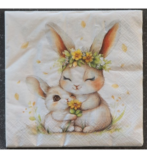 Serviette Zwei Hasen/Blumen gelb