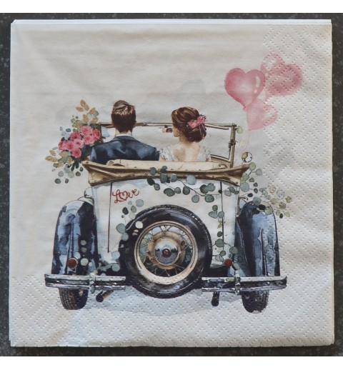 Serviette Hochzeitspaar im Auto