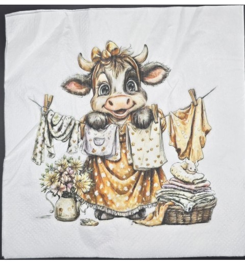 Serviette Kuh hängt Wäsche auf