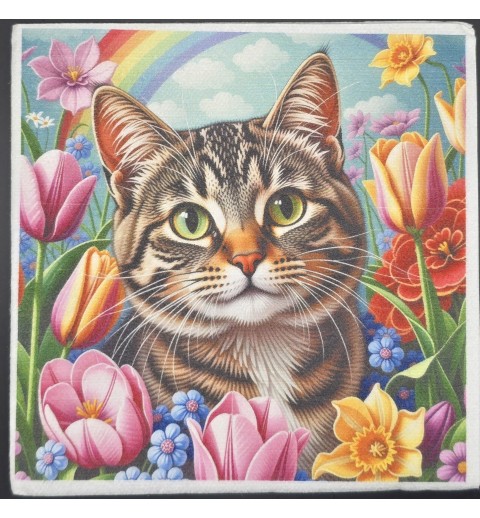 Serviette Katzenkopf/bunte Blumen