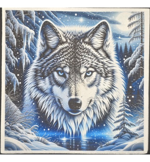 Serviette Wolfskopf/Schneelandschaft blau