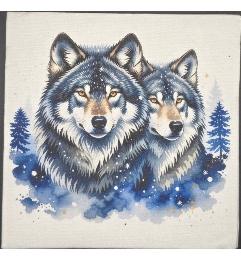 Serviette Zwei Wolfsköpfe/Tannen blau