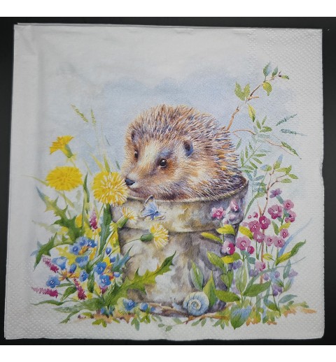 Serviette Igel im Blumentopf