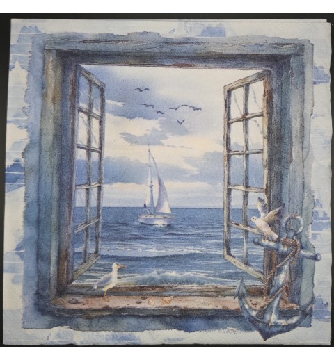 Serviette Fenster zum Meer/Segelschiff/Anker
