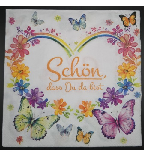 Serviette Schön, dass/Blumen Herz bunt