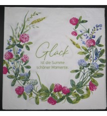Serviette Glück ist die Summe..../Blumenranke pink-grün
