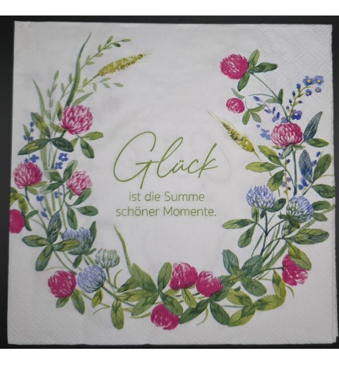 Serviette Glück ist die Summe..../Blumenranke pink-grün