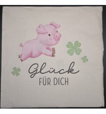 Serviette Glück für Dich/rosa Schweinchen