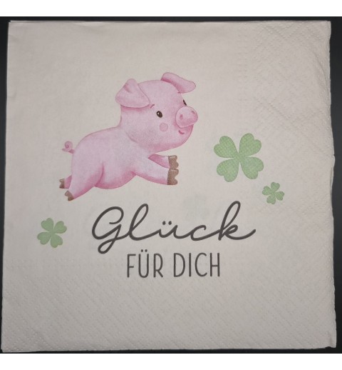 Serviette Glück für Dich/rosa Schweinchen