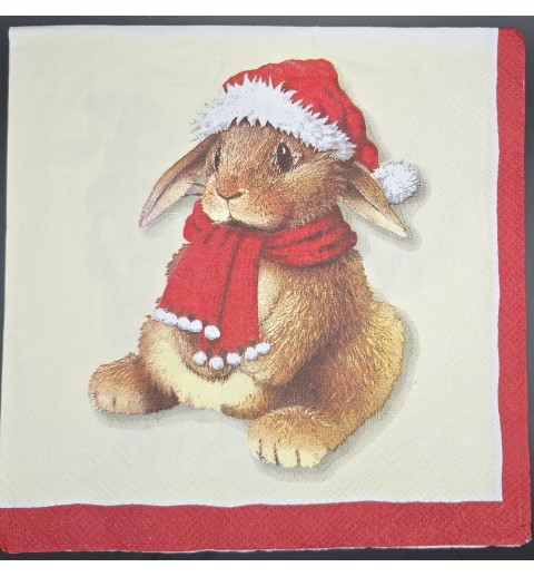 Serviette Hase und Eule mit Weihnachtsmütze