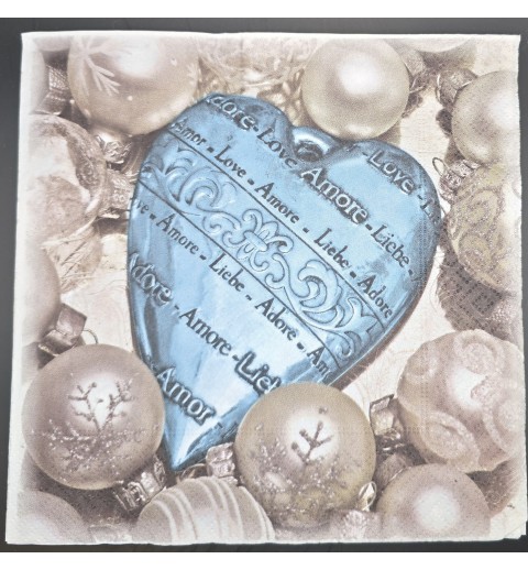Serviette Weihnachtskugel in Herzform türkis