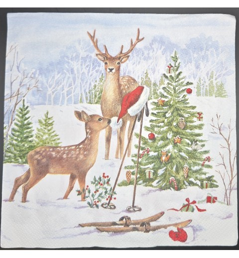 Serviette Hirsch Familie/Weihnachtsbaum