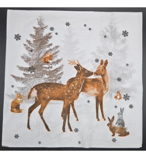 Serviette Hirschpaar/Tannenbaum braun