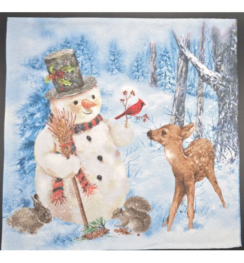 Serviette Schneemann und Rehkitz im Wald