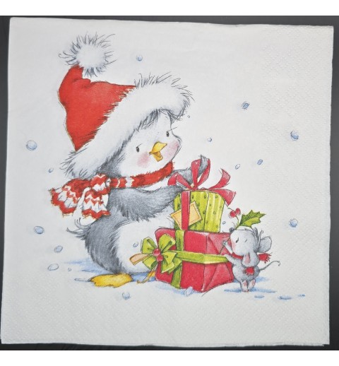 Serviette Niedlicher Pinguin mit Weihnachtsgeschenken