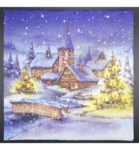 Serviette Brücke/Dorf/Weihnachtsbaum/Winterlandschaft