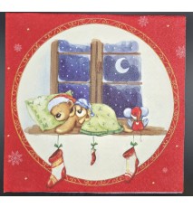 Serviette Schlafender Bär und Hund/Nachthimmel/Weihnachtsmannsocken