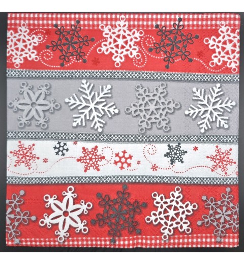 Serviette Schneeflocken/Hintergrund weiss-rot-grau