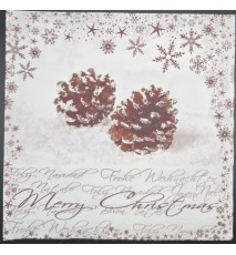 Serviette Tannenzapfen im Schnee/Schneeflocken braun-weiss