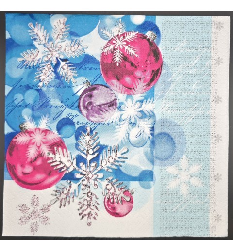 Serviette Weihnachtkugeln pink-türkis