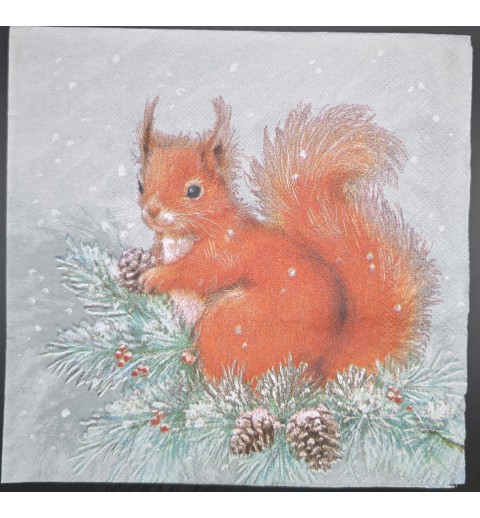 Serviette Eichhörnchen/Tannenzweig/Schnee