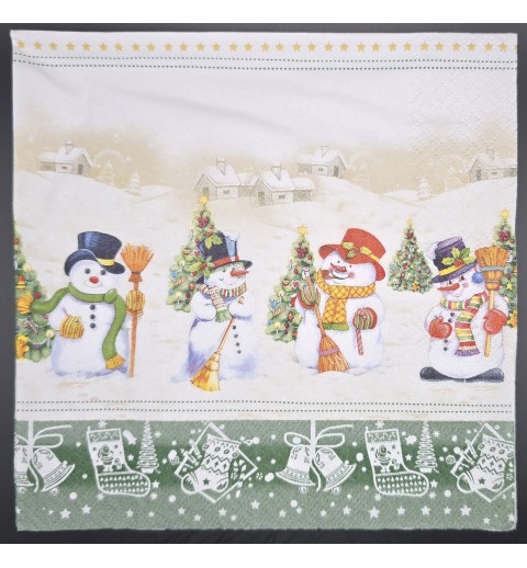 Serviette Schneemänner mit Besen/Weihnachtbäume/Schneelandschaft
