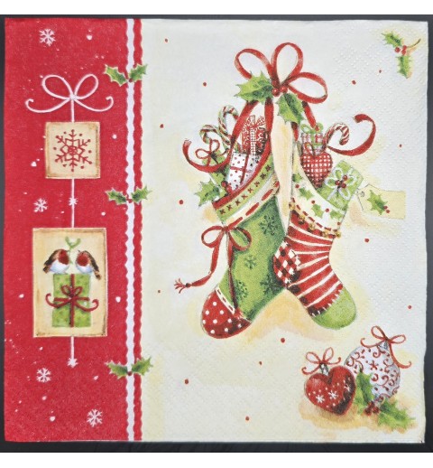 Serviette Weihnachtssocken rot-weiss-grün