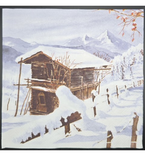 Serviette Holzhütte in der Schneelandschaft