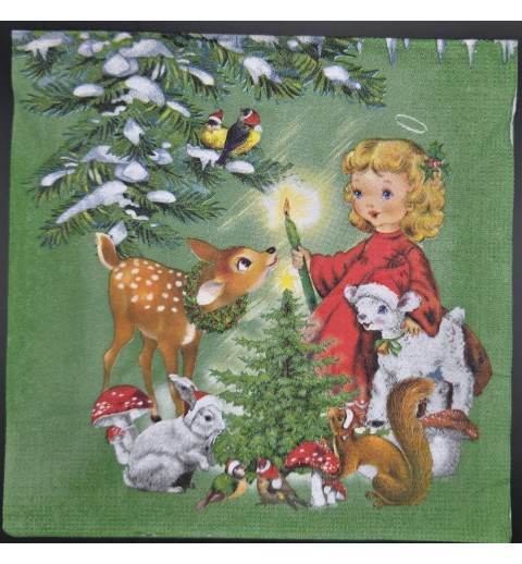 Serviette Engel/Bambi/Weihnachtsbaum