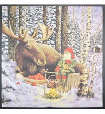 Serviette Weihnachtsmann/Elch/Winterwald