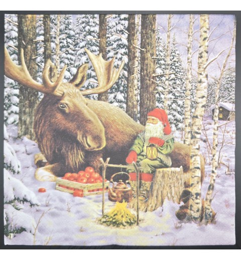 Serviette Weihnachtsmann/Elch/Winterwald