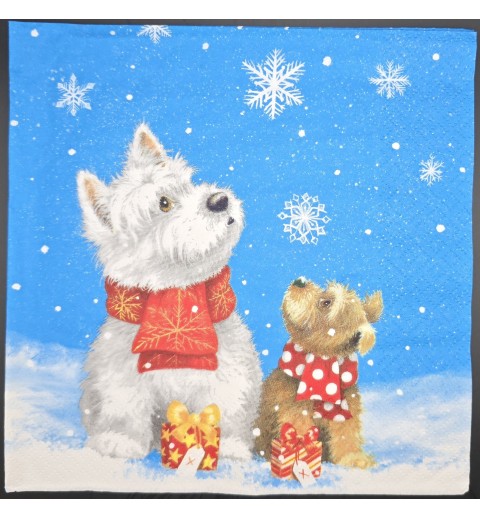 Serviette Zwei Hunde mit Geschenken im Schnee