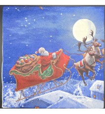 Serviette Weihnachtsmann im Rentierschlitten/Mond