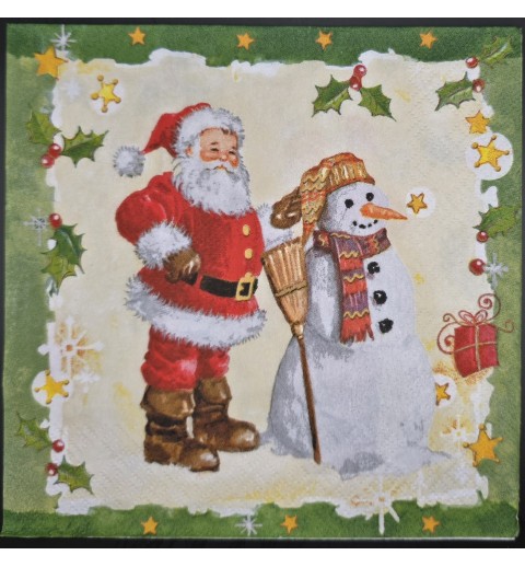 Serviette Weihnachtsmann mit Schneemann