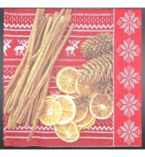 Serviette Tannenzapfen/Orangenscheiben/Zimtstangen