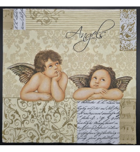 Serviette Zwei Engel/Muster beige-weiss