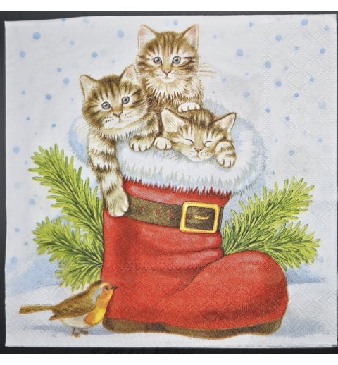 Serviette Drei Katzen im Weihnachtsmann Stiefel