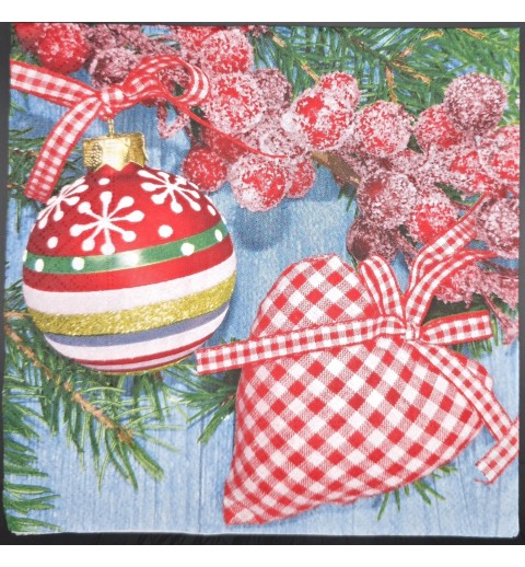 Serviette Weihnachtskugel/kariertes Stoffherz/Winter
